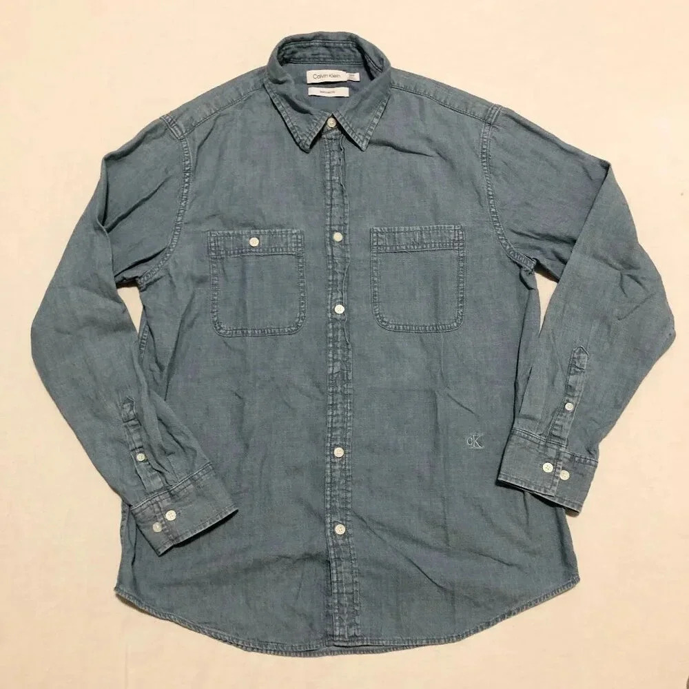 Calvin Klein Mens Size Small Jean Button  Up Shirt Relaxed Fit